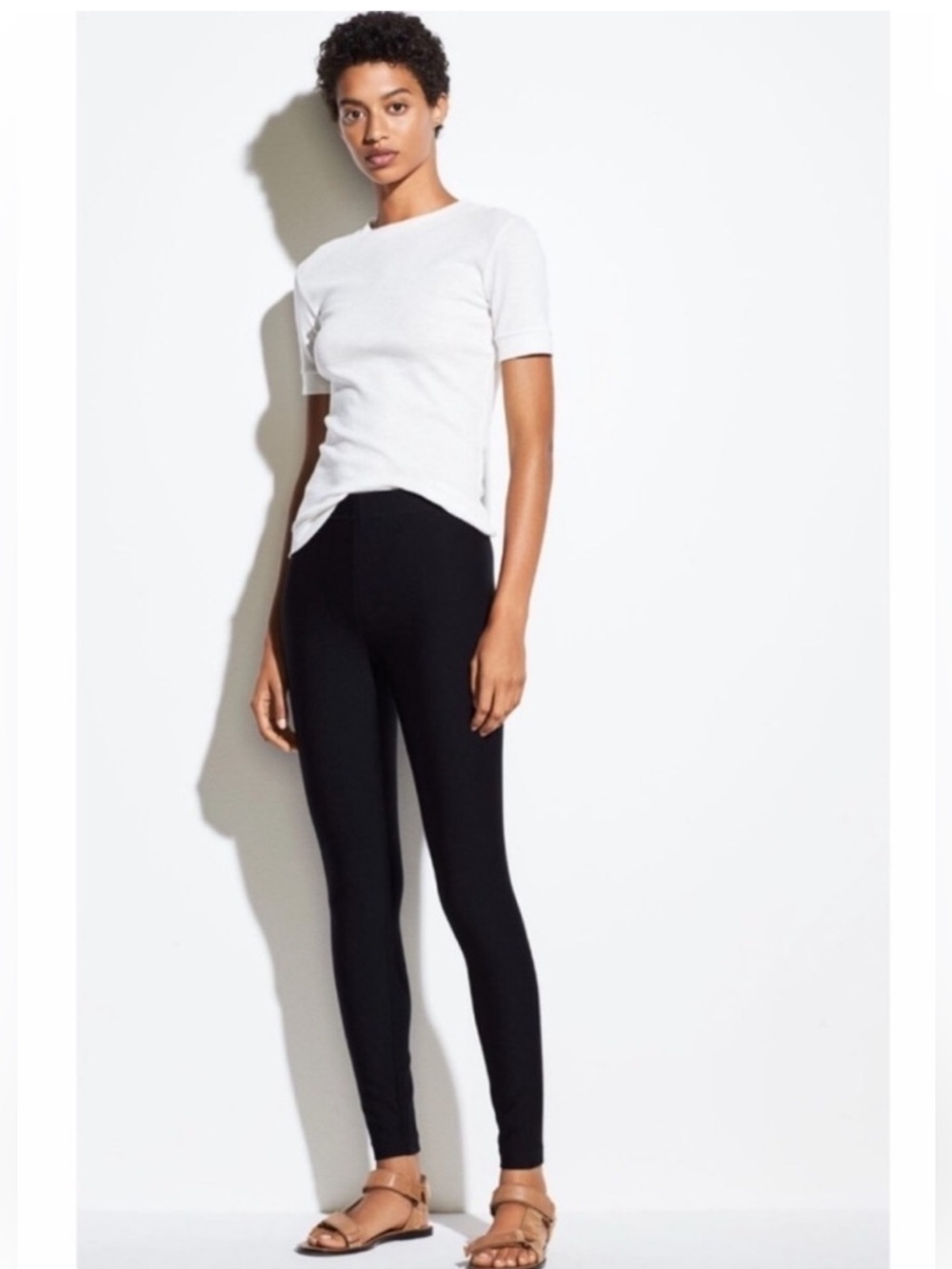 Vince Seamed Leggings Black Flat Elastic Waist Stretch Large NEW NWOT